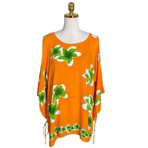 BERMUDA Orange Floral Women's Beach Swim Cover Up Top OS
